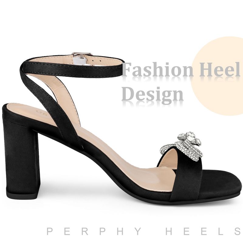 Perphy Women's Bow Decor Rhinestone Slingback Chunky High Heel Sandals, 4 of 5