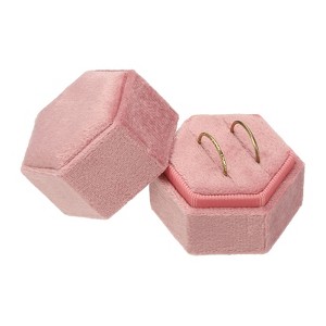 Unique Bargains Velvet Vintage Ring Display 2 Slot Hexagon Jewelry Storage Box - 1 of 4