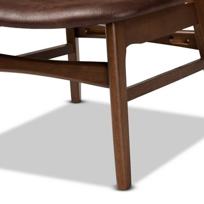 Mid-Century Modern Dark Brown Faux Leather and Wood Slipper Chair