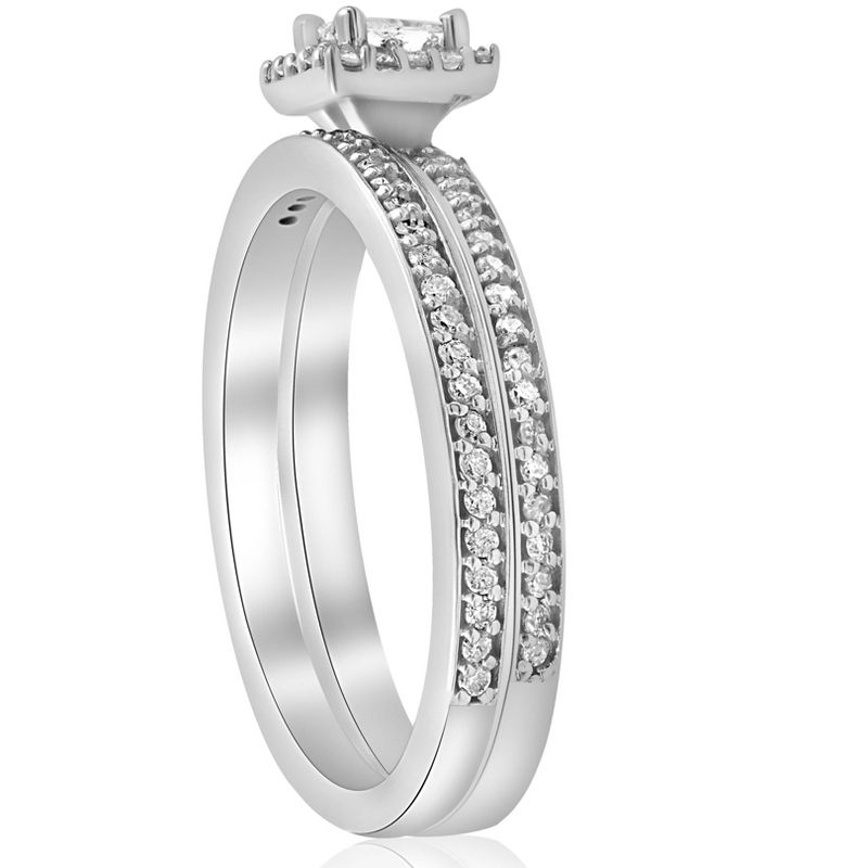 Pompeii3 5/8Ct Princess Cut Diamond Engagement Matching Wedding Halo Ring Set White Gold, 2 of 6