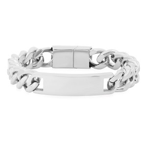 Steeltime Men's stainless steel Cuban link chain id bracelet. Color Options: Silver, Gold - 1 of 4
