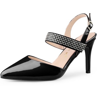 Allegra K Women's Pointed Toe Rhinestone Slingback Stiletto Heel Pumps