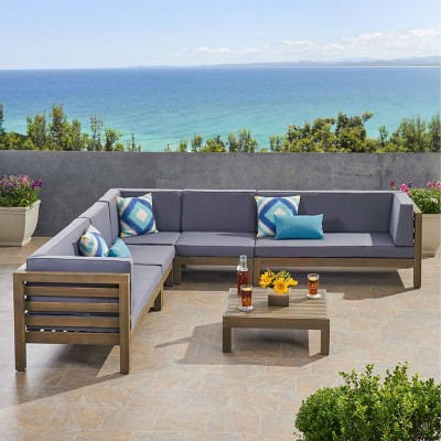 Wood patio deals sofa set