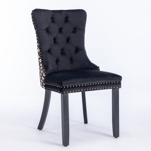Vynxaria 2 Piece Set of Light Blue Velvet Dining Chairs with Wooden Legs and Nail - Head Trim, Ideal for Dining Room & Living Room - 1 of 4