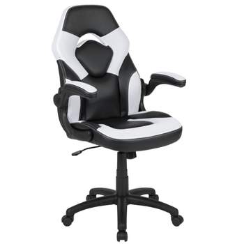 BlackArc High Back Gaming Chair with White and Black Faux Leather Upholstery, Height Adjustable Swivel Seat & Padded Flip-Up Arms