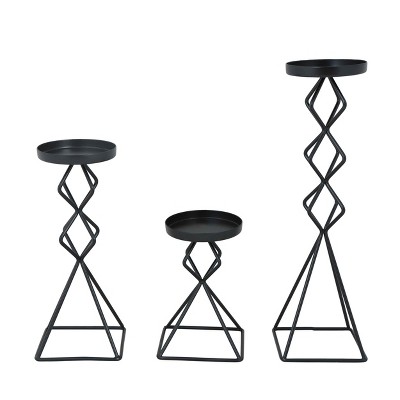 VIP Metal 13.5 in. Multicolor Candle Holders with Pyramid Diamond Shaped Base Set of 3