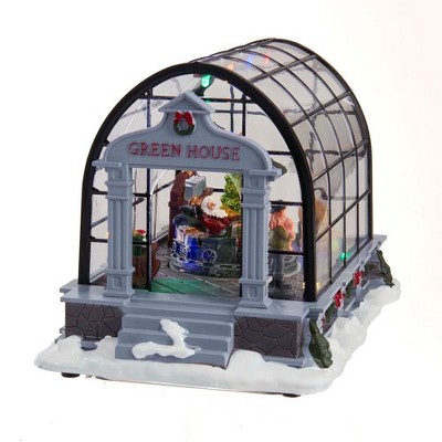 Kurt Adler 5.5" Battery-Operated LED Musical Green House and Santa Table Piece