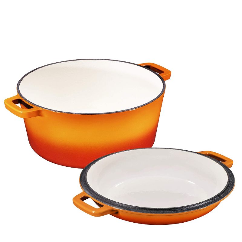Bruntmor 2-in-1 Orange Enamel Cast Iron Dutch Oven & Skillet Set, 5 Quart| All-in-One Cookware for Induction, Electric, Gas, Stovetop & Oven, 3 of 7