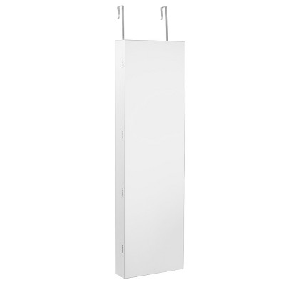 Tangkula Lockable Wall Door Mount Storage Organizer Jewelry Cabinet w/Mirror Light