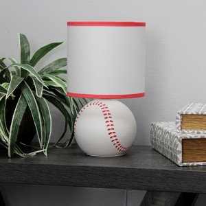 Simple Designs 10.7" SportsLite Mini Baseball Table Lamp Mancave White and Red - 1 of 4