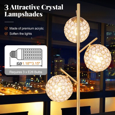 Golden 3-Globe Floor Lamp with Acrylic Shades and Metal Pole