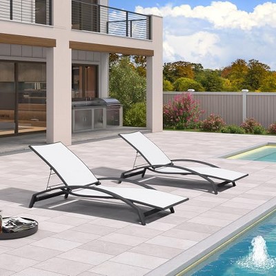 PURPLE LEAF Outdoor Chaise Lounge Chair Set of 2 Patio Pool Lounger Chairs with Wooden Armrest Sunbathing Tanning Recliner for Outside Backyard