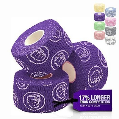 WOD Nation Weightlifting Hook Grip Tape - Bulk 3 Pack (23ft Per Roll) Comfortable & Stretchy Athletic Thumb Tape - (Purple)