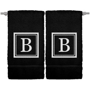 BC BARE COTTON Monogrammed Hand Towel, 100% Turkish Cotton - Set of 2 - Black - White Square - 1 of 1