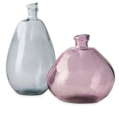 VivaTerra Pink and Gray Recycled Glass Balloon Vases, set of 2 - Pink/ Gray