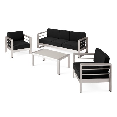 Christopher Knight Home Cape Coral Outdoor Aluminum 5 Seater Chat Set with Sunbrella Cushions