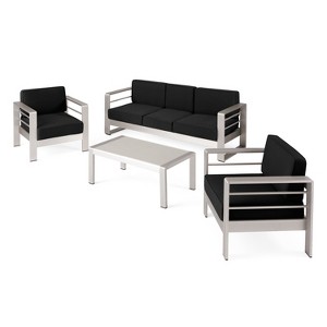 Christopher Knight Home Cape Coral Outdoor Aluminum 5 Seater Chat Set with Sunbrella Cushions - 1 of 4