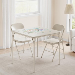3-Piece Folding Dining Table Set for 4 – Beige Faux Leather Tabletop with 4 Padded Chairs, Space-Saving Modern Square Kitchen & Dining Table - 1 of 4