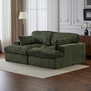 Oversized Corduroy Double Chaise Sleeper Sectional Sofa Bed with Deep Seat, Modular Design, and No Assembly Required - 1 of 4