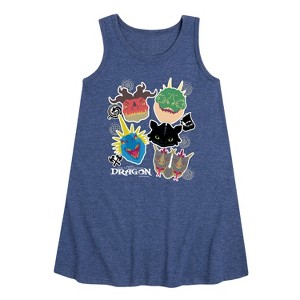 Girls' - How to Train Your Dragon - Dragons Graphic Sleeveless Aline Dress - 1 of 3