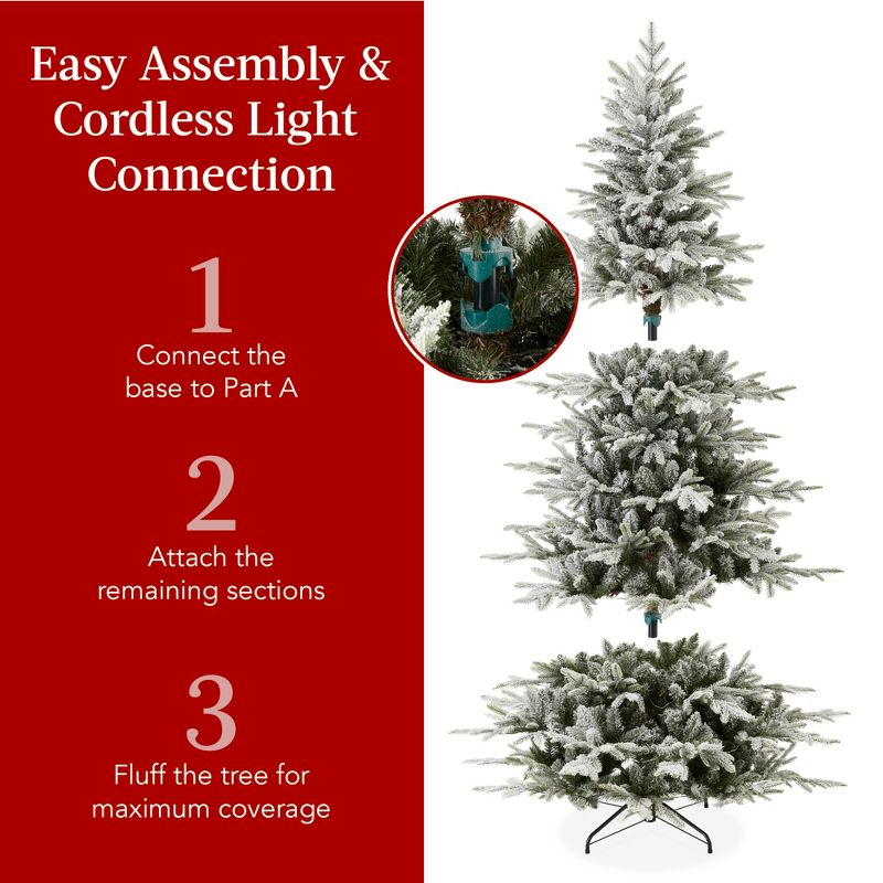 Best Choice Products Pre-Lit Flocked Artificial Aspen Noble Fir Christmas Tree w/ Branch Tips, LED Lights, 4 of 8