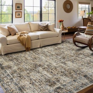 Machine Washable Vintage Floral Printed Area Rug Non Slip Traditional Distressed Floor Cover Soft Low Pile Indoor Mat for Kitchen Laundry Bedroom - 1 of 4