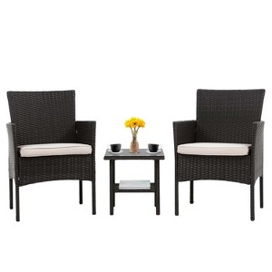 BestMassage 3-Piece Outdoor Patio Furniture Set Rattan Wicker Conversation Set - 1 of 4