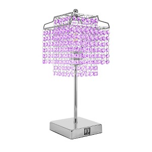 YANSUN 17.32 in. Chrome Desk Lamp with Purple Crystal No Bulb Included Dimmable Lamp with Dual USB Port and E26 Socket - 1 of 1
