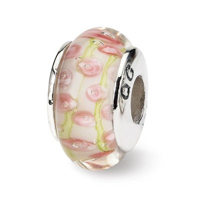 Black Bow Jewelry Pale Pink and Green Glass Sterling Silver Bead Charm