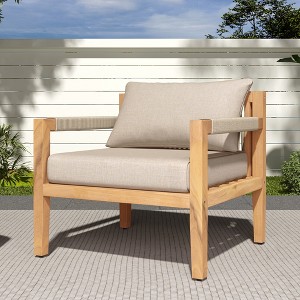 Gulches Acacia Wood & Beige Rope Outdoor Leisure Chair - Weather-Resistant Cushions, Ergonomic Design, Spacious Seating - 1 of 4