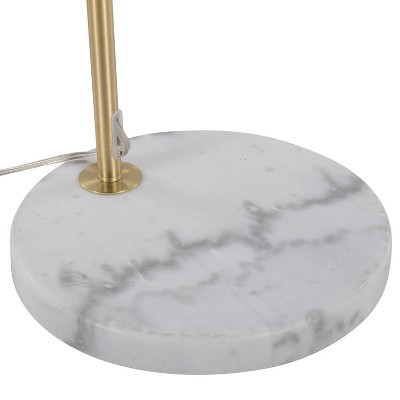 68" Gold Metal and White Marble Floor Lamp with Linen Shade