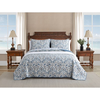 Full Blue Cotton Reversible Quilt Set