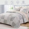 Reversible Boho Quilt Set, 3 - Piece Gray Patchwork Bedspread,Soft Floral Coverlet with Printed Pattern 1 Quilt, 2 Pillow Shams - 2 of 4