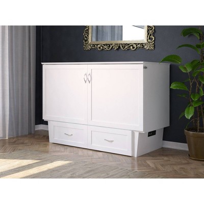 Queen-Sized Monroe Murphy Bed Chest with Single Drawer in White