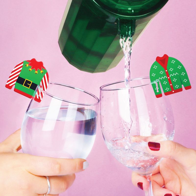 Big Dot of Happiness Ugly Sweater - Holiday and Christmas Party Wine Glass Charms - Acrylic Drink Markers - Set of 20, 5 of 7