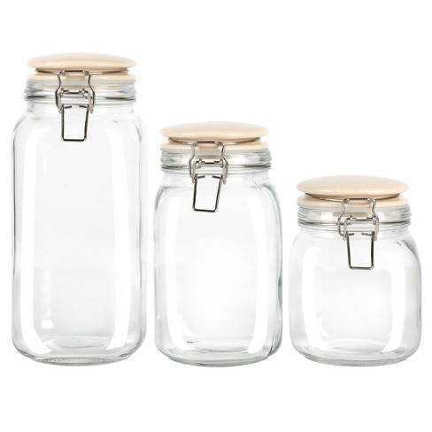 3-Piece Portland Round Glass Canister Set with Metal Lids, Clear