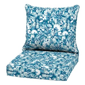 ARDEN Outdoor Deep Seat Cushion Set, 22 in x 24 in, Weather-Proof, Rain-Proof, Fade Resistant Patio Cushion Aqua Blue Fusion Floral - 1 of 4
