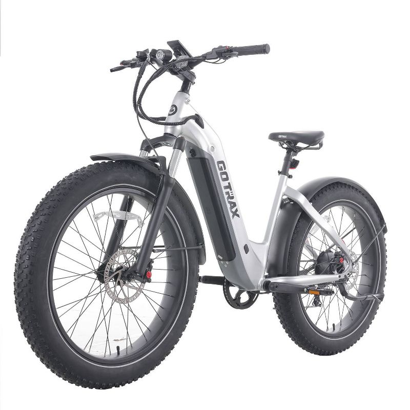 GOTRAX Adult Fat Tire 26&#34; Step Through Electric Hybrid Bike - Silver, 1 of 10