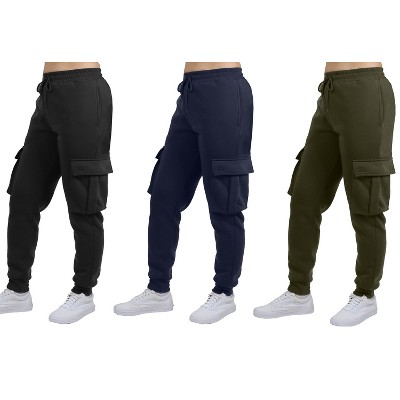 Blue Ice Women's Loose Fit Fleece Jogger Sweatpants with Velcro Cargo Pockets-3 Pack