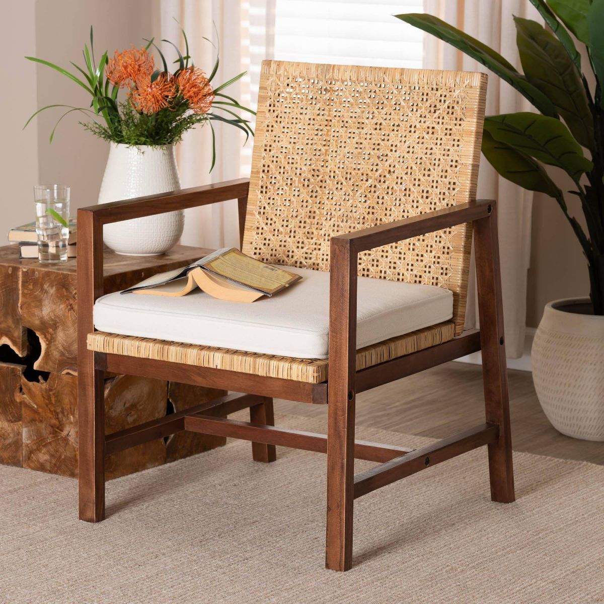 bali & pari Lovina Rattan and Acacia Wood Arm Chair Light Honey/Light Brown - thumbnail 3