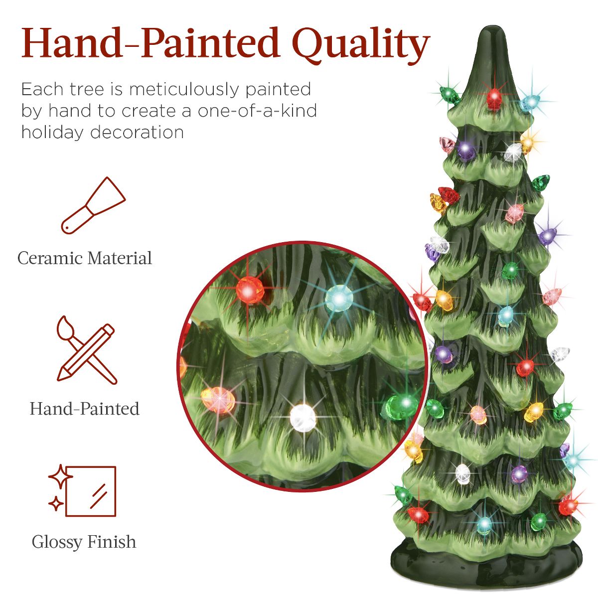 Best Choice Products Set of 3 Pre-Lit Hand-Painted Ceramic Tabletop Christmas Trees – Indoor Holiday Décor - thumbnail 9