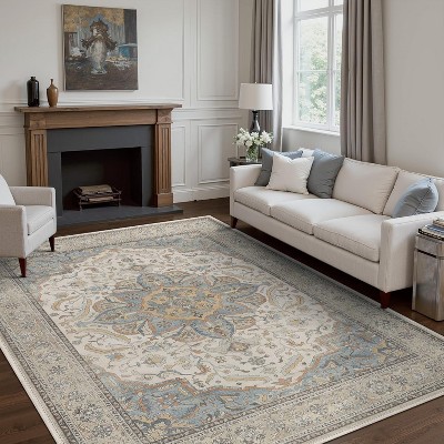 Abynow Floral Power Loomed Machine Washable Area Rug