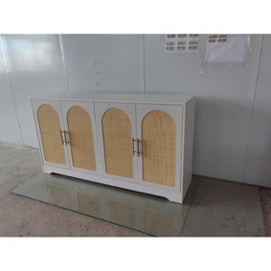 58" Rattan Door Buffet Cabinet w/ 4 Doors - Coffee & Wine Bar Sideboard Storage for Dining Room, Kitchen, Living Room & Hallway - 1 of 1
