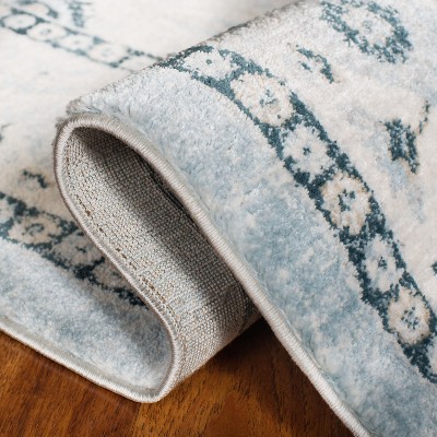 Light Blue and Cream Synthetic Runner Rug, 2'2" x 7'