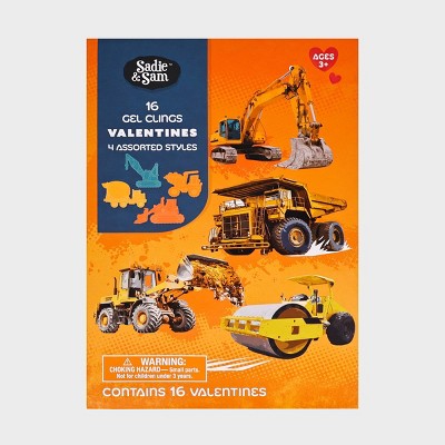 Sadie & Sam 16ct Construction Trucks Gel Clings Valentine's Day Exchange Cards