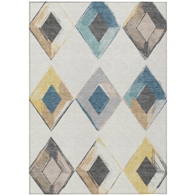 Ivory Gold And Gray Geometric Washable Indoor Outdoor Area Rug