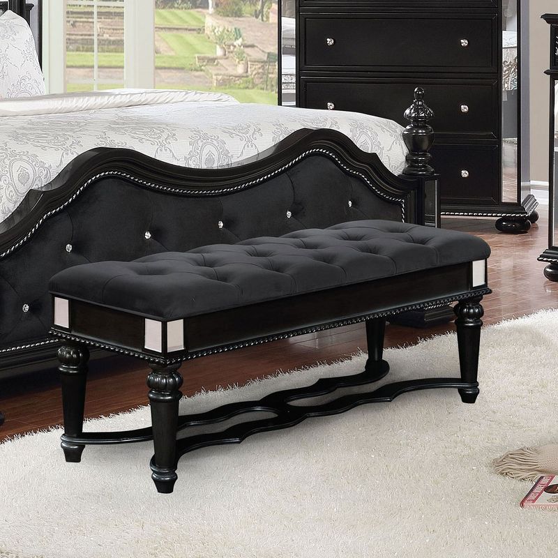Simple Relax Bedroom Bench with Button Tufted in Black, 1 of 5