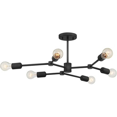 Possini Euro Design Mid Century Modern Ceiling Light Semi Flush Mount Fixture Black 26" Wide 6-Light Branching for Bedroom Kitchen