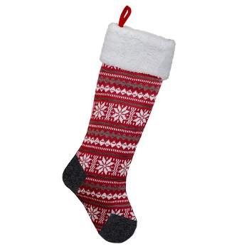 Northlight 23" Red, Gray and White Knit Christmas Stocking with High Pile Fleece Cuff
