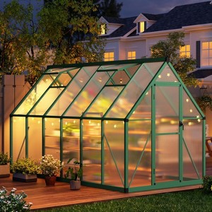 6x11 FT Heavy Duty Walk-in Aluminum Polycarbonate Greenhouses for Outdoors with Roof Vent, Lockable Door, for Patio, Backyard, Garden - 1 of 4
